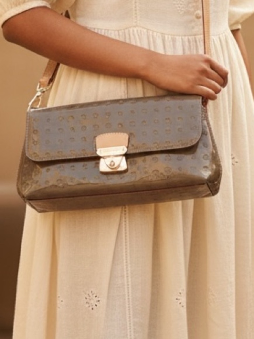Arcadia y2k Olive Patent Shoulder Bag with Contrast Strap